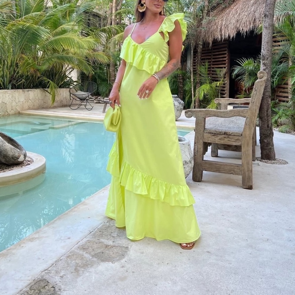 Lime Green Ruffle Maxi Dress